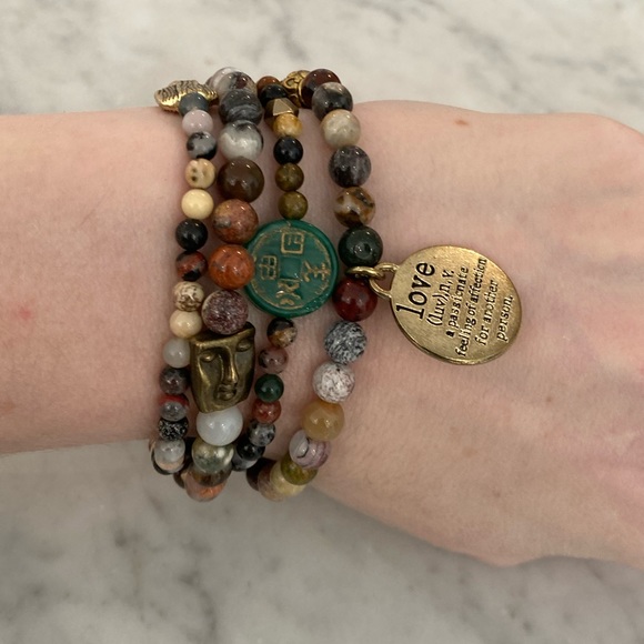 🔸NWT🔸 Natural Fossil Coral Gemstone Beaded Bracelet Set - Picture 6 of 16